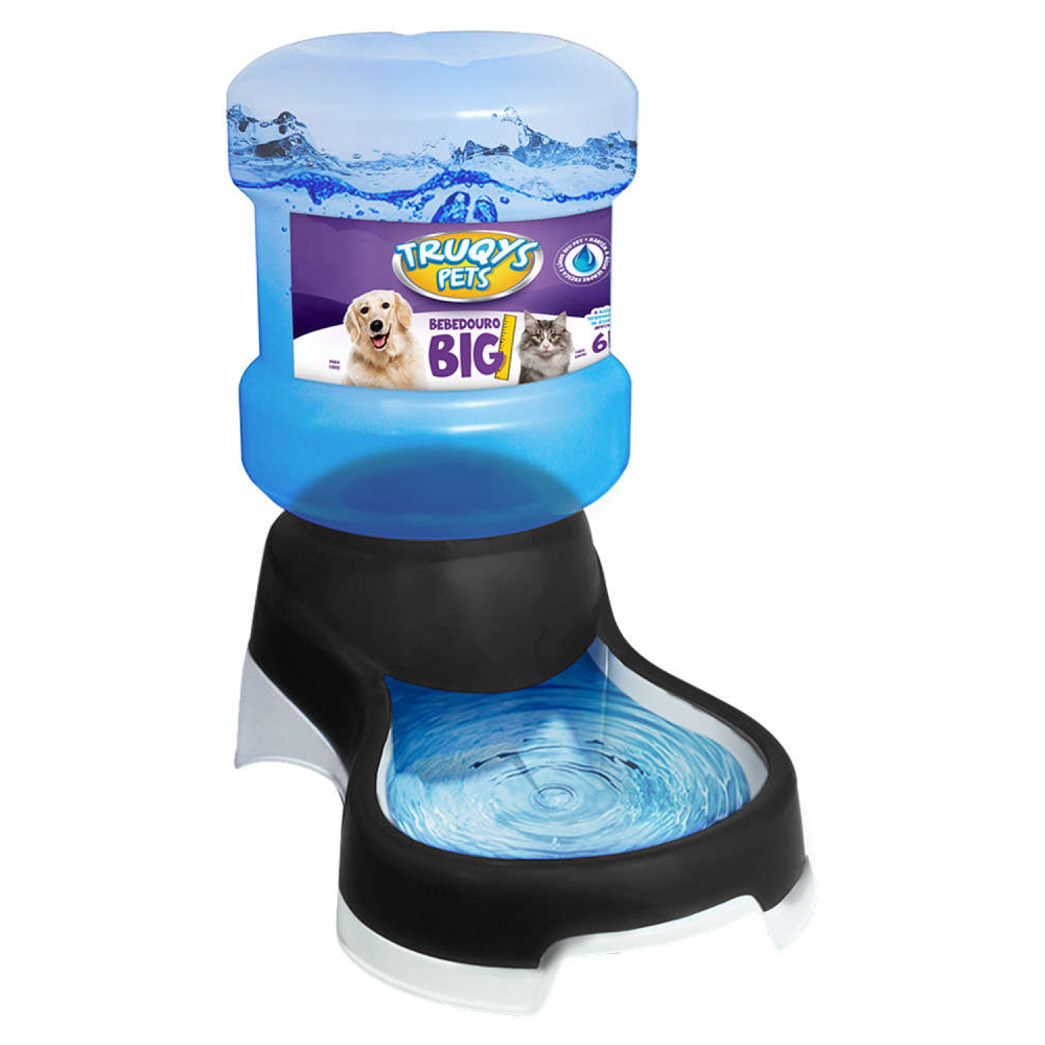 Bebedouro Automático Truqys Pets Preto com Galão 6L