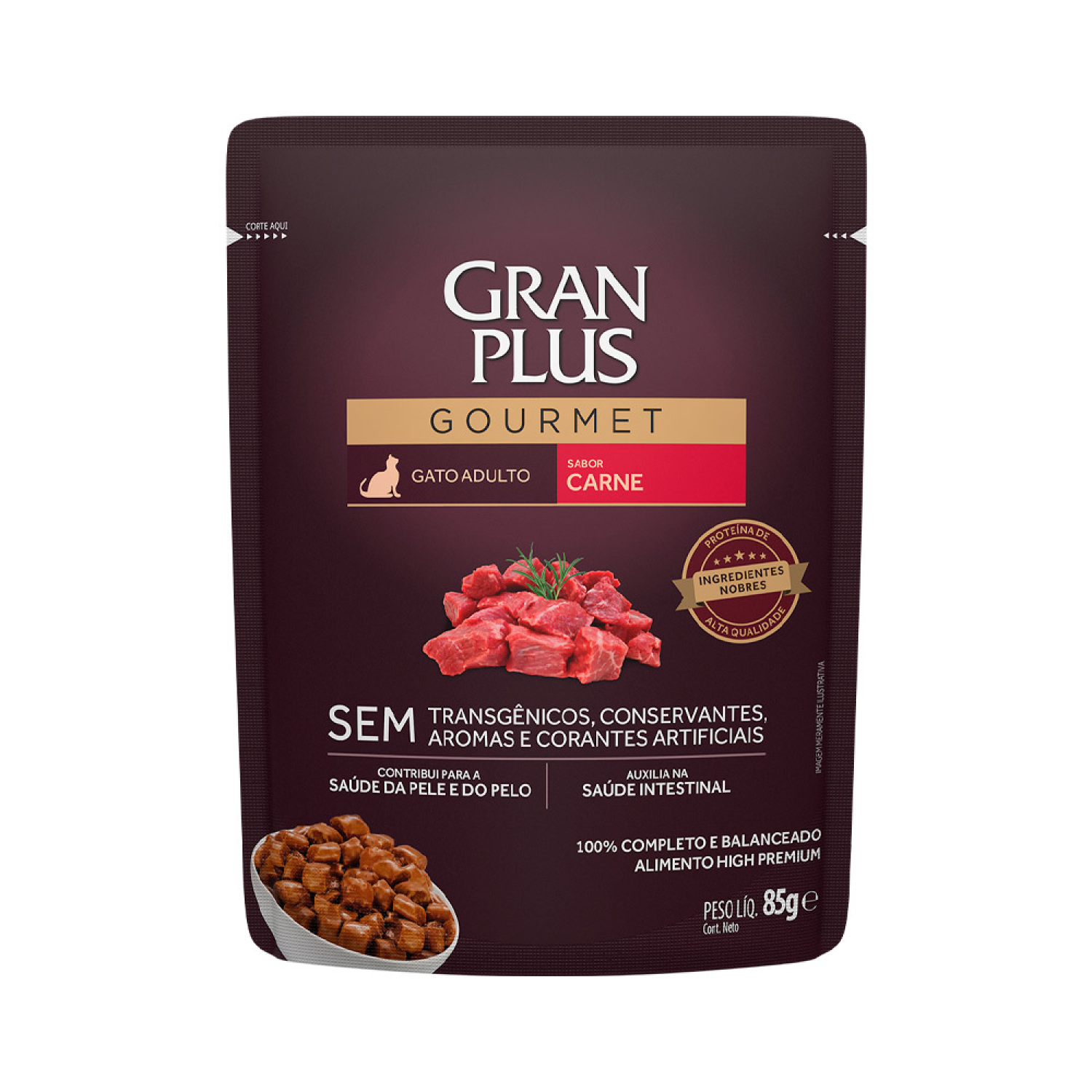 Ração Úmida GranPlus Gourmet Sachê para Gatos Adultos Sabor Carne – 85g